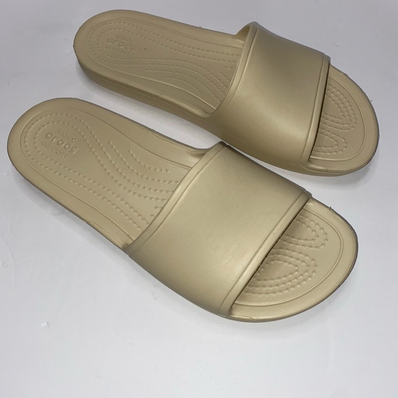 CROCS Women's Beige, Tan Slide Sandals Size 9 NWOT - Picture 3 of 9